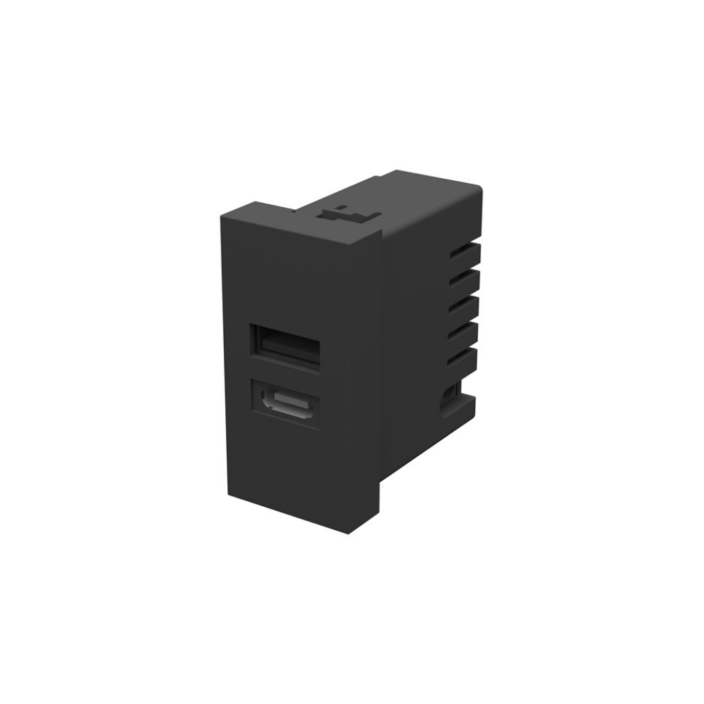 EAE 1075818 Dual USB Şarj Adaptörü Type A+C, 20W (22.5x45mm Modüler, Siyah)