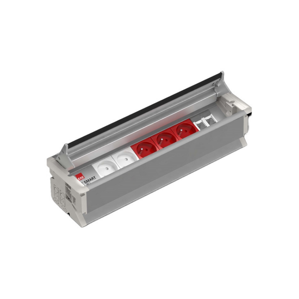 EAE 3404634  SM-IN Gömme Tip Priz Bloğu, 2 Şebeke, 3 UPS, 2 Data, Alüminyum Gövde Eloksal Renk