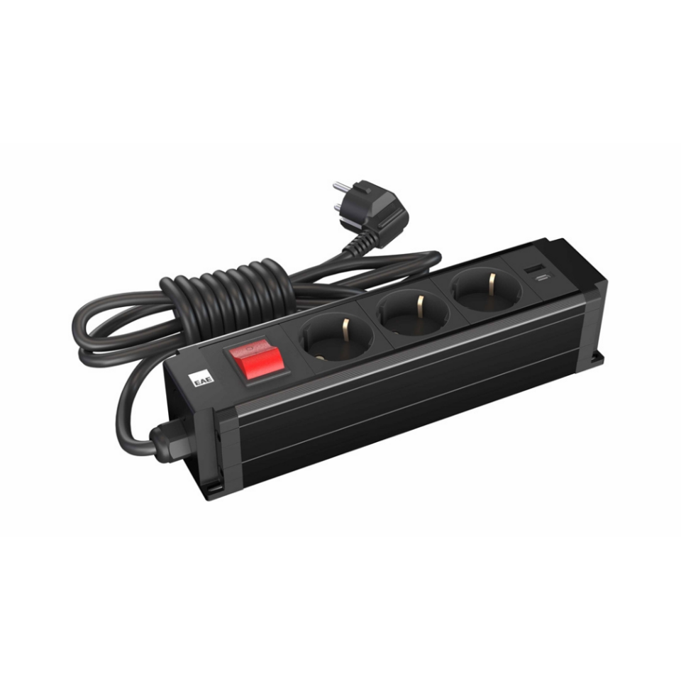 EAE 3409149 3 lü Grup Priz Butonlu USB Şarjlı Siyah (STDK-S3UB)