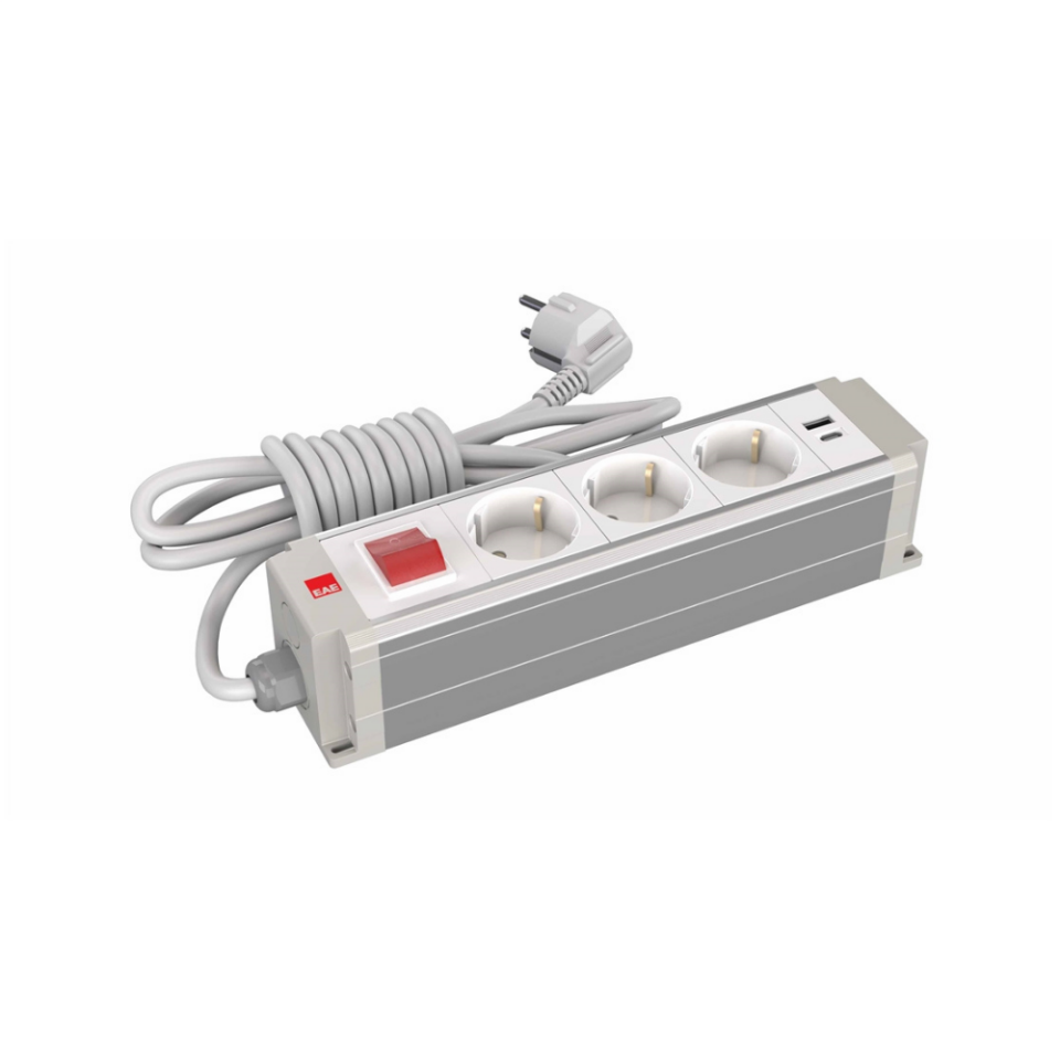 EAE 3409147 3 lü Grup Priz Butonlu USB Şarjlı Gri (STDK-G3UB)