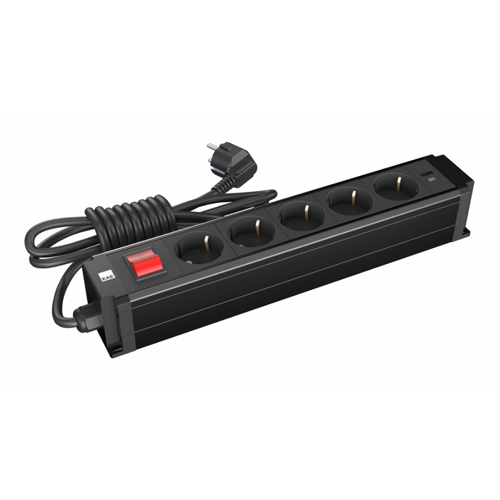 EAE 3409148 5 li Grup Priz Butonlu USB Şarjlı Siyah (STDK-S5UB)