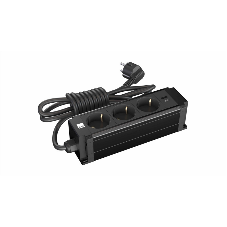 EAE 3405488 3 lü Grup Priz USB Şarjlı Siyah (STDK-S3U)